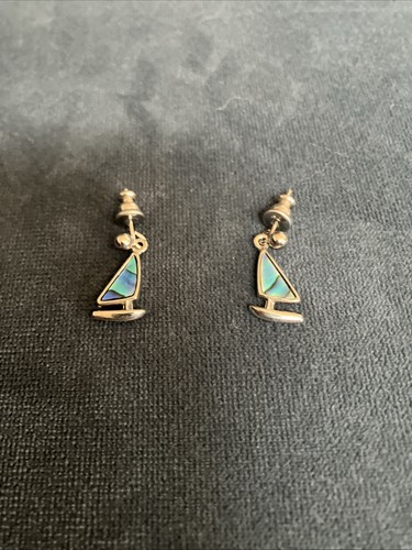 Vintage Sea Opal Sailboat Earrings Anzac
