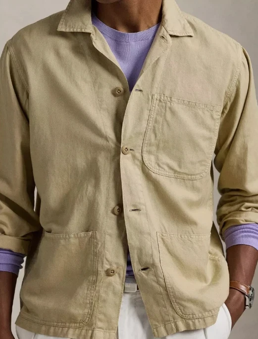 Mens Polo Ralph Lauren Surrey Tan Linen Cotton Overshirt Jacket XXL New - Image 3 of 4