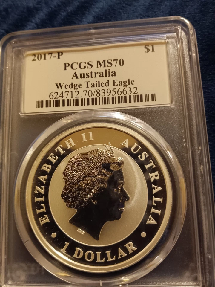 Moneda de 1 dólar Australia Wedge Tailed Eagle 2017P 1 oz.999 plata PCGS signo Ms.70 Foto 4 de 4