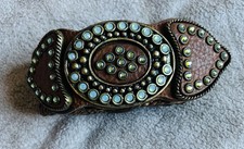 1970s Vintage Brown Leatherrock Leather Rock Western Jeweled Belt Sz XL38 5597