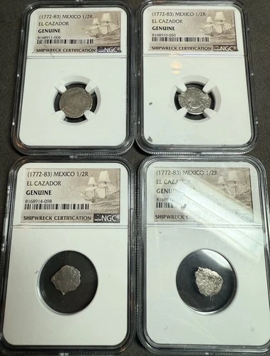 (1772-83) 1/2 Reales Mexico Silver El Cazador Shipwreck NGC Genuine Lot Of Four
