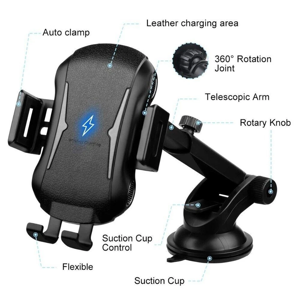 Wireless Car Charger Fast Charge Mount Air Vent Phone Holder for iPhone Samsung - Image 4 of 4