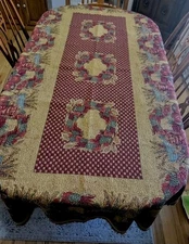 VTG Harvest Italian Fringed Tapestry Woven Table Cloth Cover Throw 4' X 8'