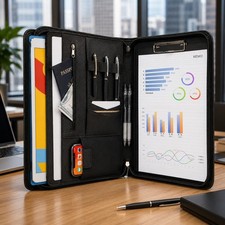 Black Zippered Padfolio Portfolio Organizer A4 Letter Size Notepad Tablet Folder