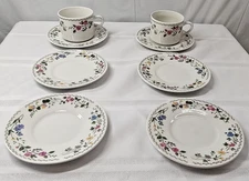 Farberware English Garden 2 Cups 6 Saucers White Floral Lot of 8 pcs Pink Blue