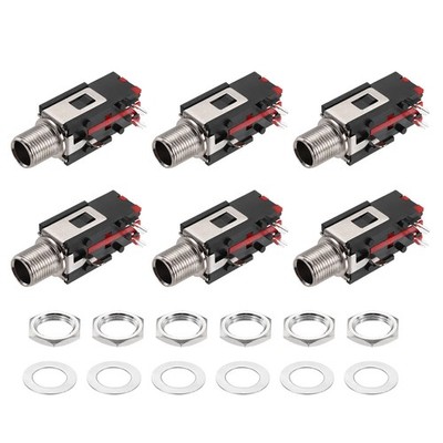6pcs 1/4'' 6.35mm Stereo Audio Jack, 50V 3 Pin 36x17x13mm with Nuts&Spacer