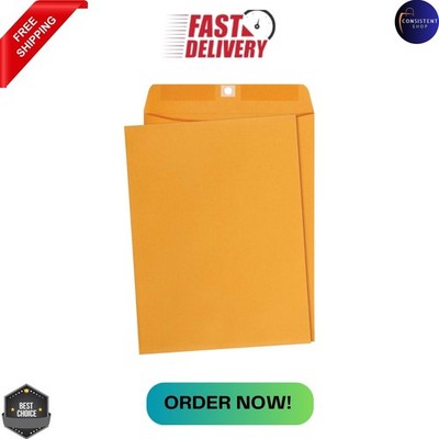 Clasp Kraft Envelopes for Documents, Gummed Mailing Envelope, 9'' X 12'', 100-Pack
