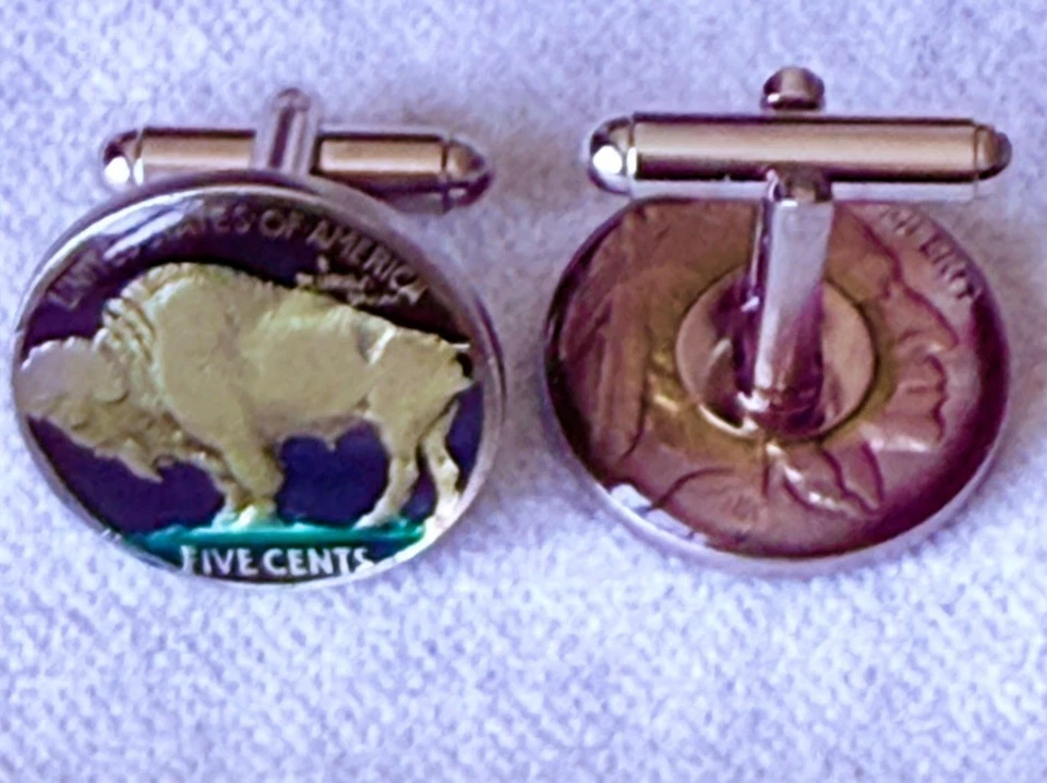 正品美国水牛/印度头镍袖扣手绘和上釉 — 第 2/4 张图片