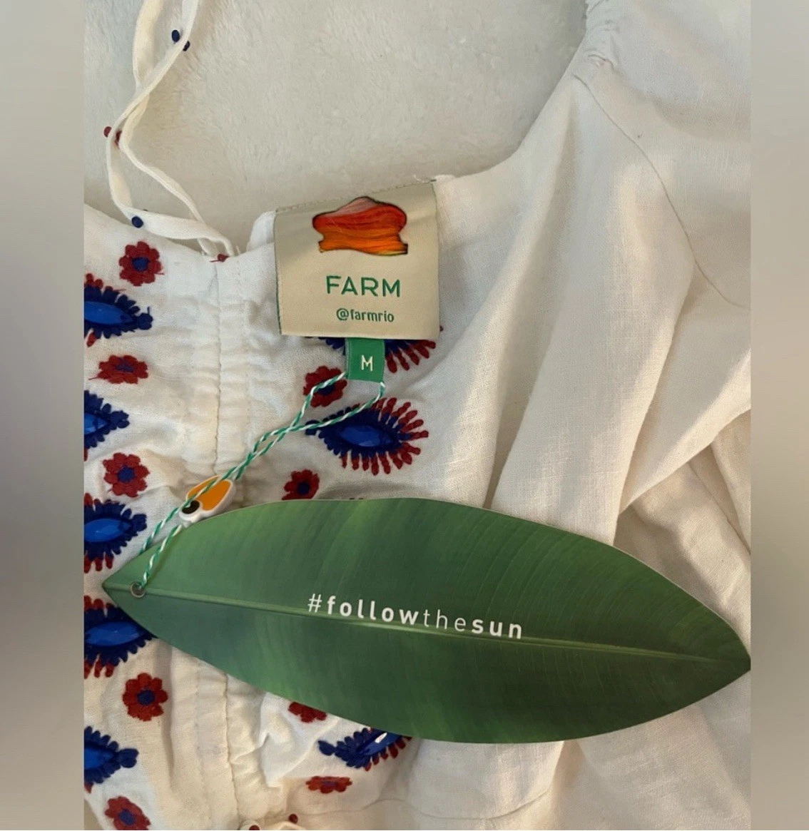 Mini Abito Farm Rio Off White Navy Ricamato Taglia Media Nuovo con etichette