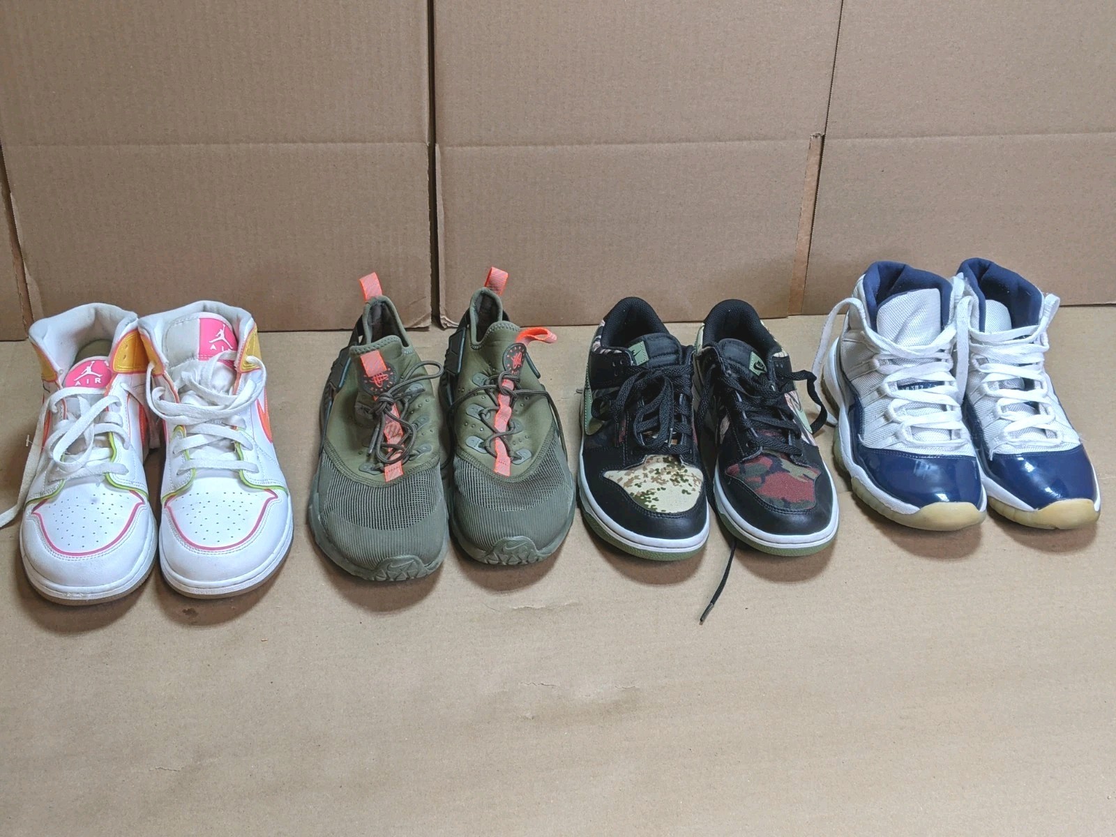 Lot of 4 Nike Jordan Youth Shoes Size 7Y Jordan 11 Low Dunk Low Jordan 1 Mid +
