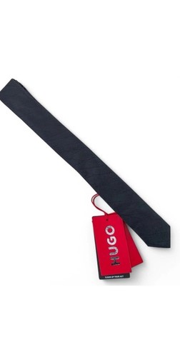 Hugo Boss Mens Jacquard Skinny Solid Tie Necktie Formal Italy Black One Size $78