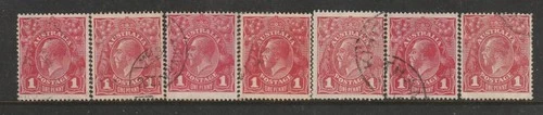 KGV HEADS 1d Red Shades x 7 Used.
