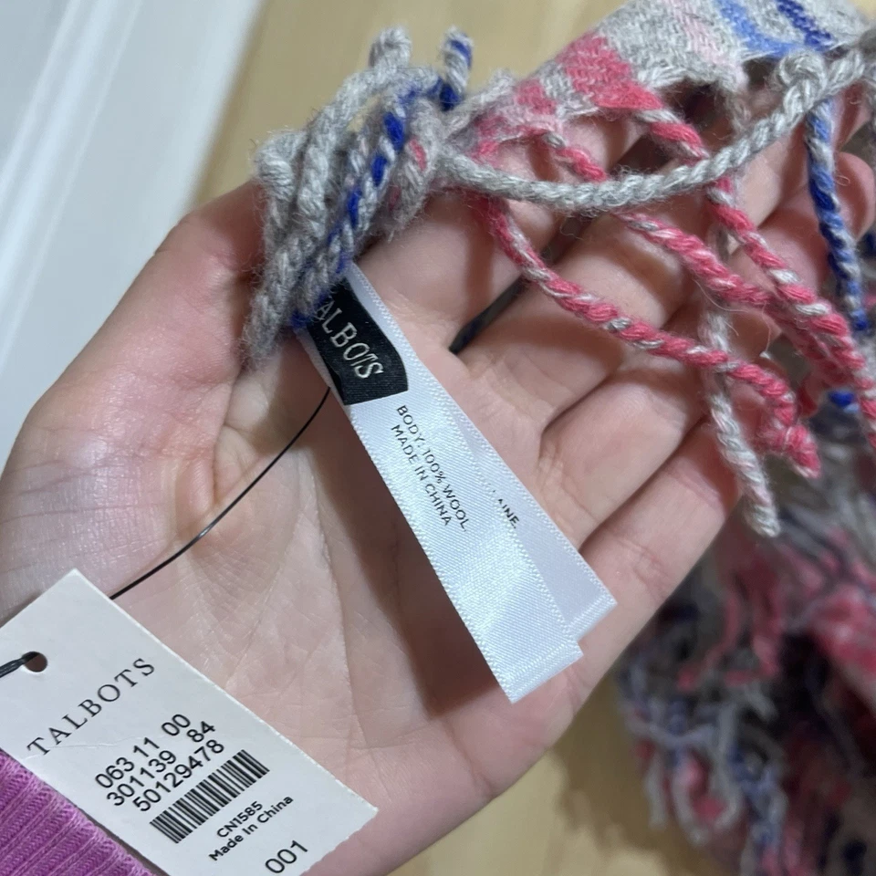 Talbots New With Tags Plaid Fringe Scarf in Red and Blue 100% Wool Womens  - Image 3 of 3