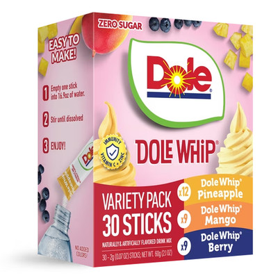 Dole Whip Powder Drink Mix Variety Pack, Pineapple, Mango, & Berry, 30 Sticks