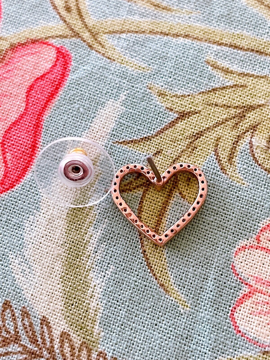 Kate Spade Pave CZ Open Heart Stud Earrings, Rose Gold tone
