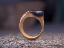 Crystal Fragment Maple Wood Ring Unique Handmade Art Finnish Design Platinum
