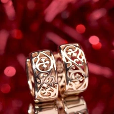 18k Yellow Gold GF Filigree Earrings Huggies Simple Classic Fashion Accessory