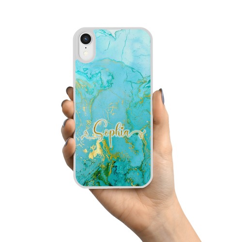 Personalised Name Blue & Gold Marble Phone Case Cover For iPhone Samsung Initial - Picture 7 of 10