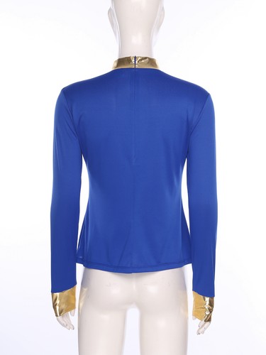 Women Long Sleeves Clergy Coat Stand Up Collar Metallic Church Clergy Shirt - Picture 13 of 50