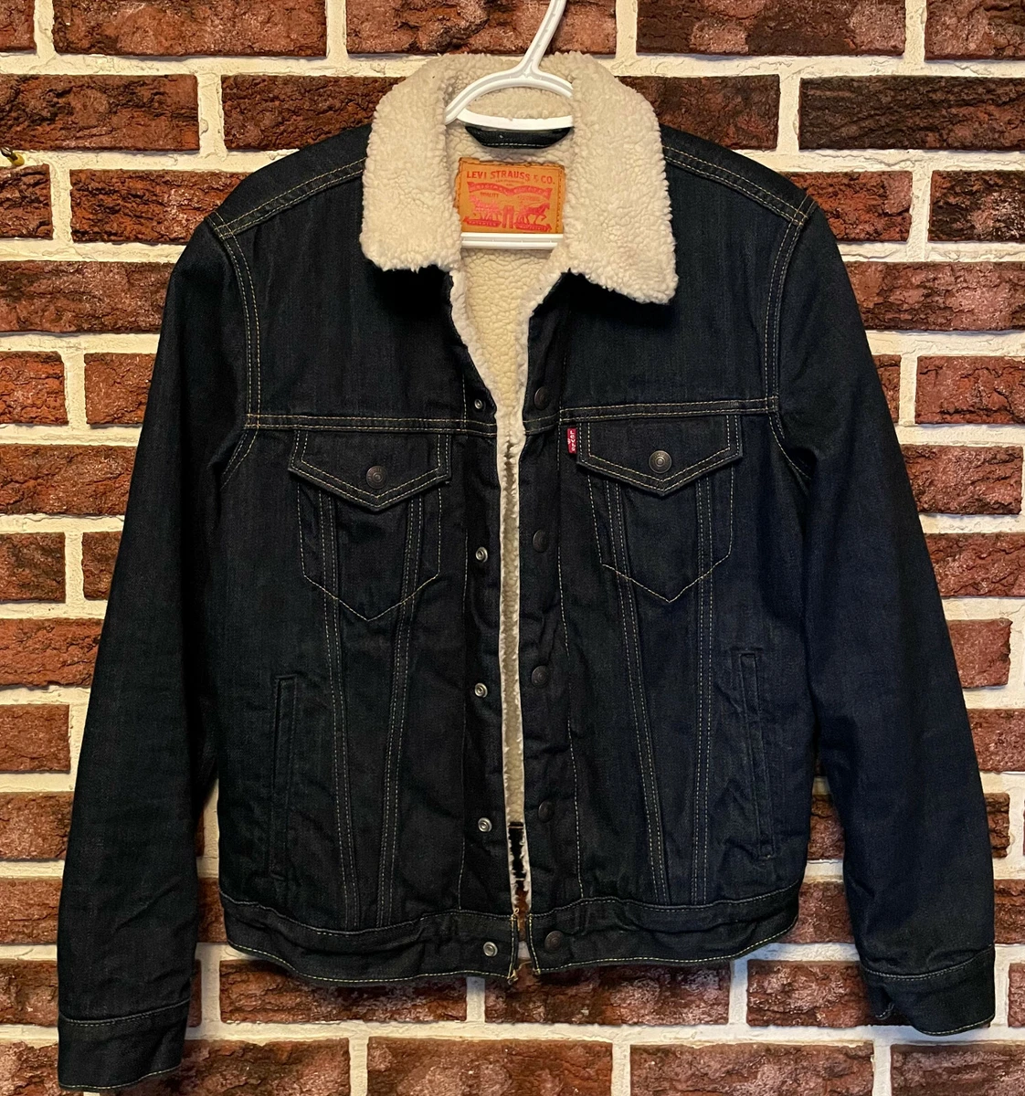 LEVIS Denim RED TAB Sherpa WOOL LINED Trucker JEAN JACKET Men (S) Dark Blue  MINT | eBay