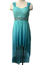 B. Darlin Size 3/4 Augua Blue Sparkle Prom Formal Party Dress Hi Low Train
