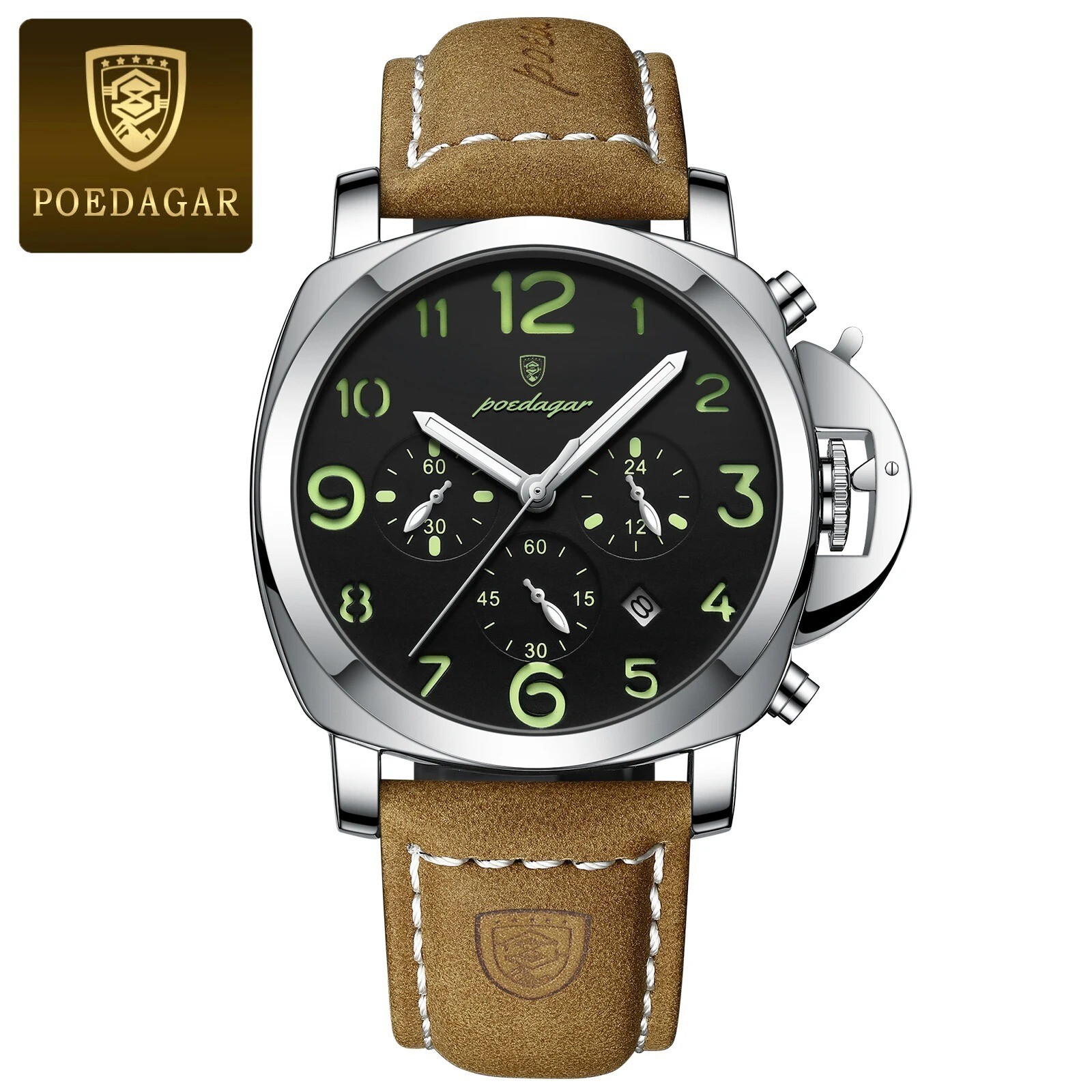 Montre homme quartz étanche avec bracelet cuir marron élégant