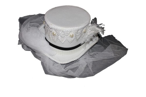 Deluxe Velvet 5.5" Steampunk Glasses Victorian Top Hat Cameo Veil Feathers - Picture 4 of 11