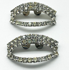 MUSI Vintage Rhinestone Shoe Clips Silver Tone Eye Shape 1960s Glam Bling Party