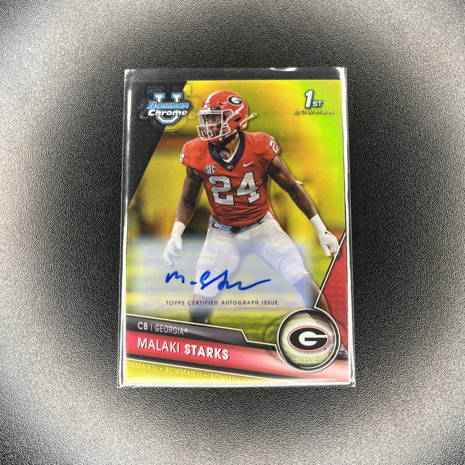 2023 Bowman Chrome University Malaki Starks Yellow Refractor 1st Auto #/75