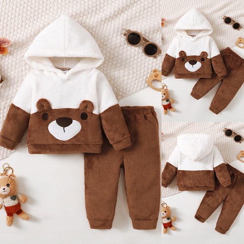 Teddy Bear Toddler Baby Boy Winter Hoodies Sweatshirt Pants Set Tracksuit Outfit