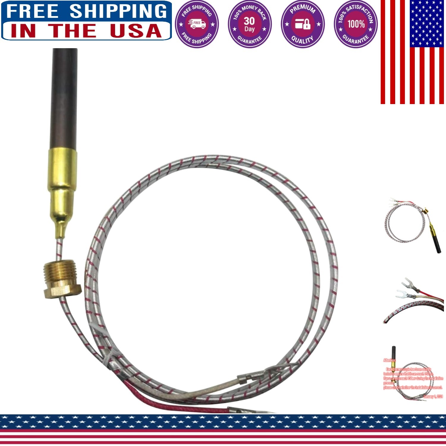 750mv Aluminum Thermocouple for Heat Glo & Fireplaces - Easy Install, Durable