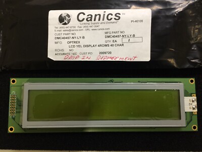 DMC40457-NY-LY-B OPTREX LCD YEL DISPLAY 4 ROWS 40 CHARACTERS BACKLIGHT 1 UNIT