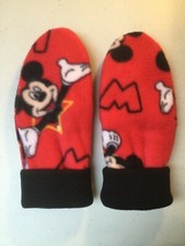 MICKEY MOUSE RED BLACK HANDCRAFTED women fleece winter gloves MITTENS