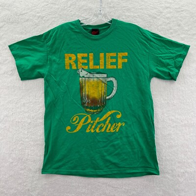 Mad Engine Beer Shirt Mens Medium Green Short Sleeve Top Relief Pitcher Adult