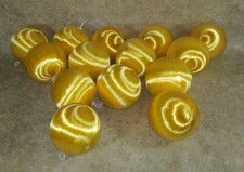 14 Vtg Golden Yellow Satin Christmas Ball Ornaments Faux Silk Thread Styrofoam