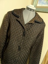 Focus Blazer Jacket Sz S Brown Black Dots Button Up Midweight Coat Quilted Ls