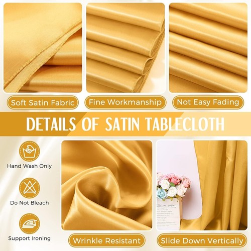 Luxurious 102 x 58 Inch Gold Satin Table Cover - Perfect for Weddings & Banquets - Picture 5 of 9