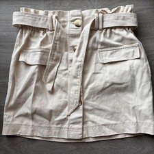 Zara Button Front Tie Waist Skirt Cream White Size S