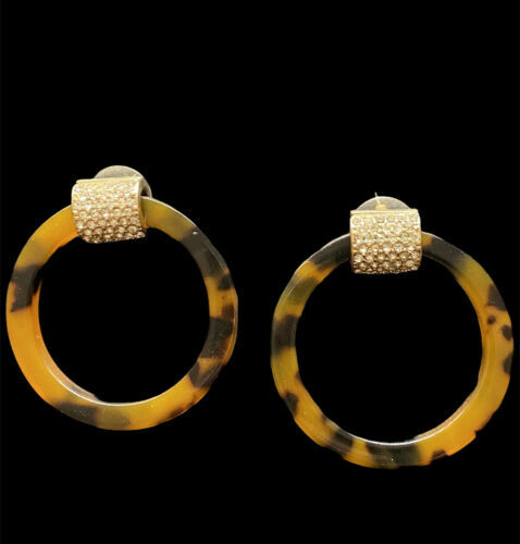 NEW NWT BaubleBar Tortoise shell Crystal Pave Hoop Circle Earrings - Picture 4 of 6