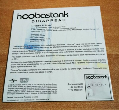 HOOSBASTANK Disappear RAREST SPANISH PROMO CD SINGLE UNIQUE COVER CARD  SLEEVE