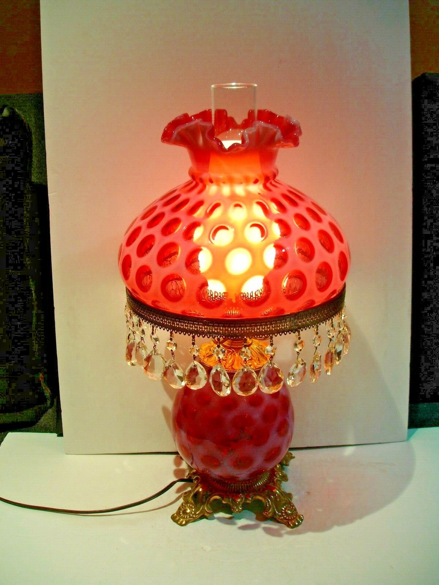 FENTON OLD & RARE CRANBERRY COIN DOT OPALESCENT LAMP GWTW