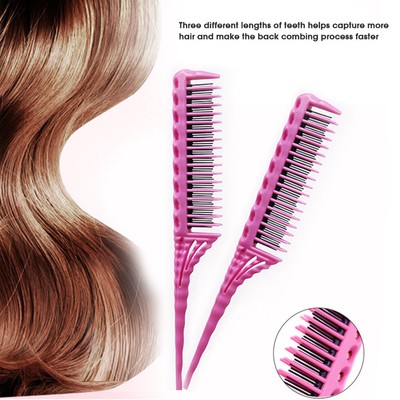 3 Rowteeth Teasing Hair Styling Comb Sectioning Pin Tail Back