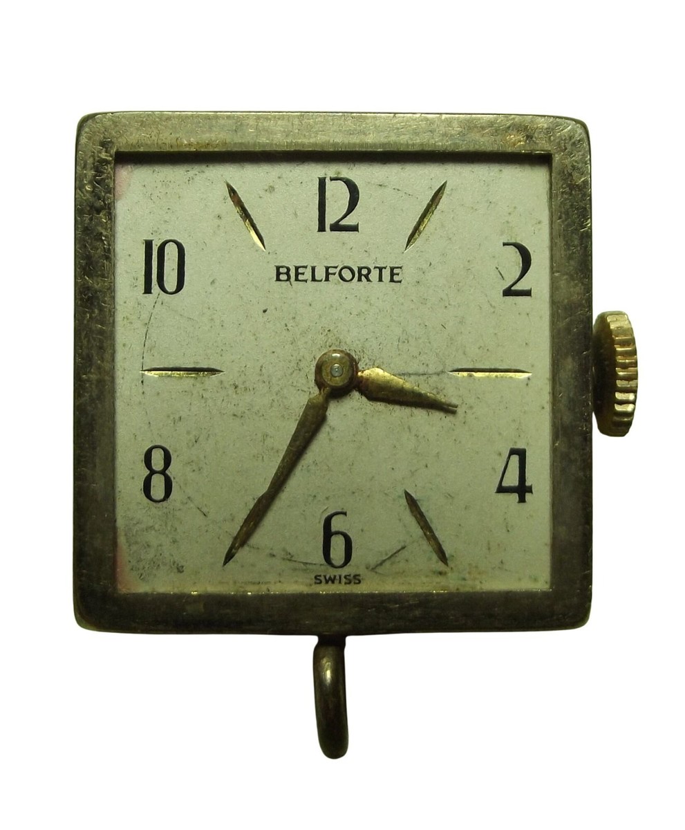Vintage Belforte Watch SQUARE Seven Jewels pendant or lapel NOT WORKING  As Is