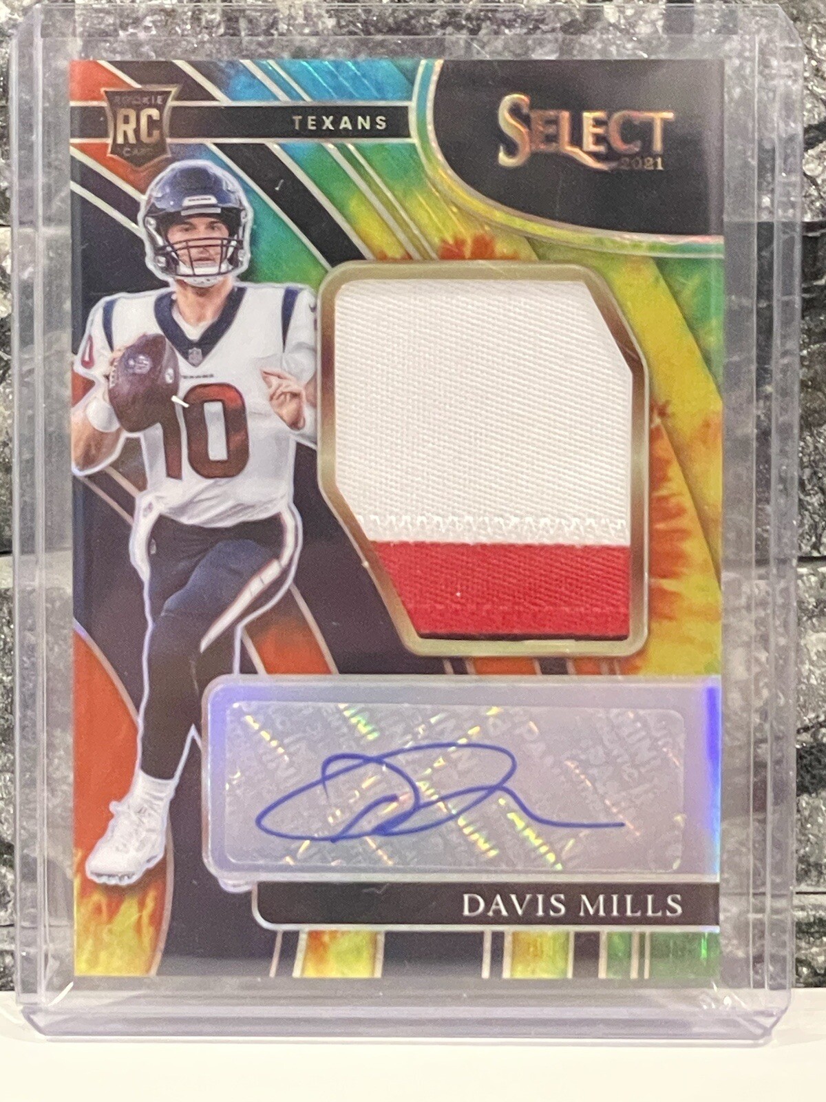 Davis Mills Panini Select Jumbo Rookie Signature Swatches #JRSDMI Tie-Dye Prizm