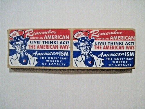 Fantastic 26 Vintage Patriotic Stickers "Remember You're An American" Uncle Sam*