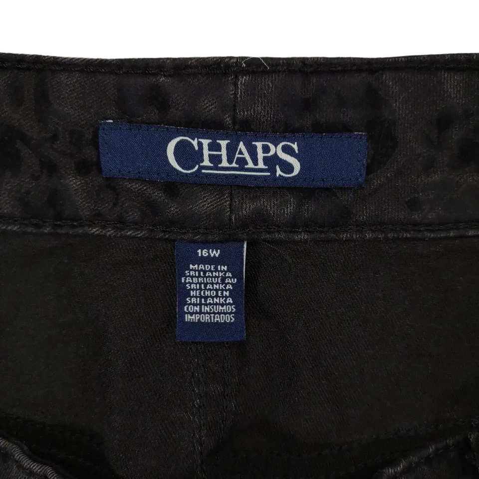 Pantalones de mezclilla para mujer Chaps 16W negro terciopelo flocado damasco tobillo cónico gótico Foto 4 de 4