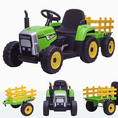 RiiRoo 12V Kids Tractor With Trailer Battery Powered Led Lights