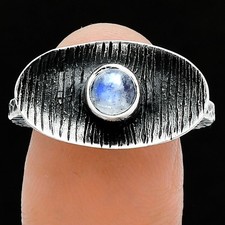 Natural Rainbow Moonstone - India 925 Sterling Silver Ring s.8.5 Jewelry R-1573