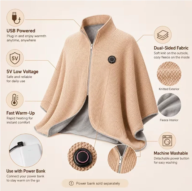 Portable USB Heated Vest 5V 2A Wearable Heating Jacket for Men Women Travel Offi image 2
