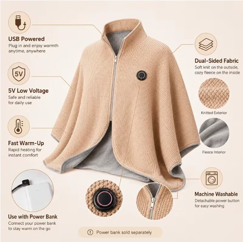 Portable USB Heated Vest 5V 2A Wearable Heating Jacket for Men Women Travel Offi image 2